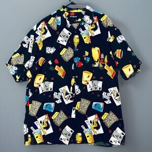 Koman Poker Shirt Men L VTG Sport Hawaiian Pinup Girl Party Gambler S/SLV